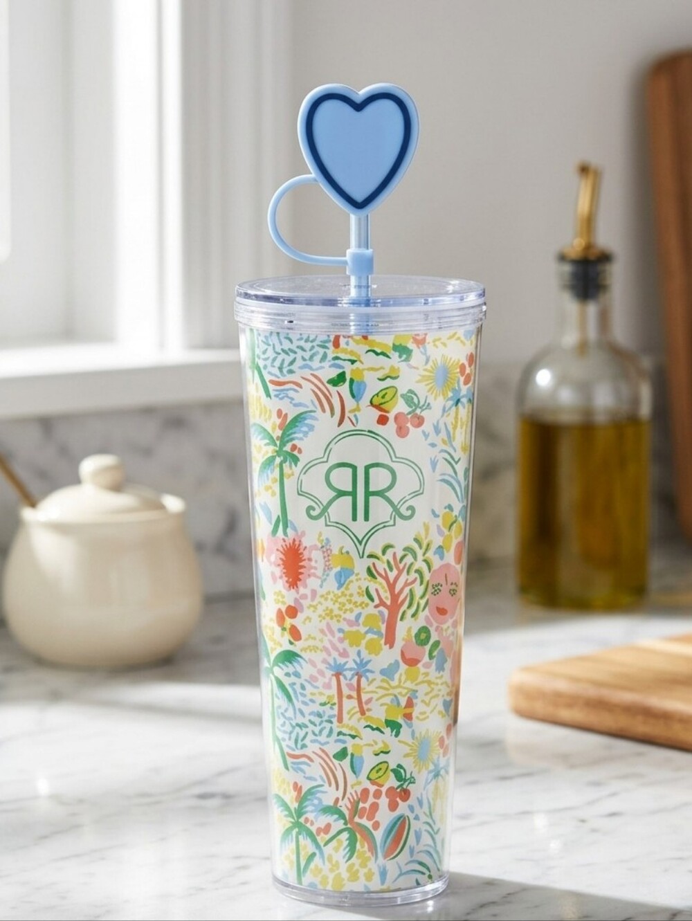 Roller Rabbit X Target Hydration 24oz Tumbler with Heart Straw Topper NWT